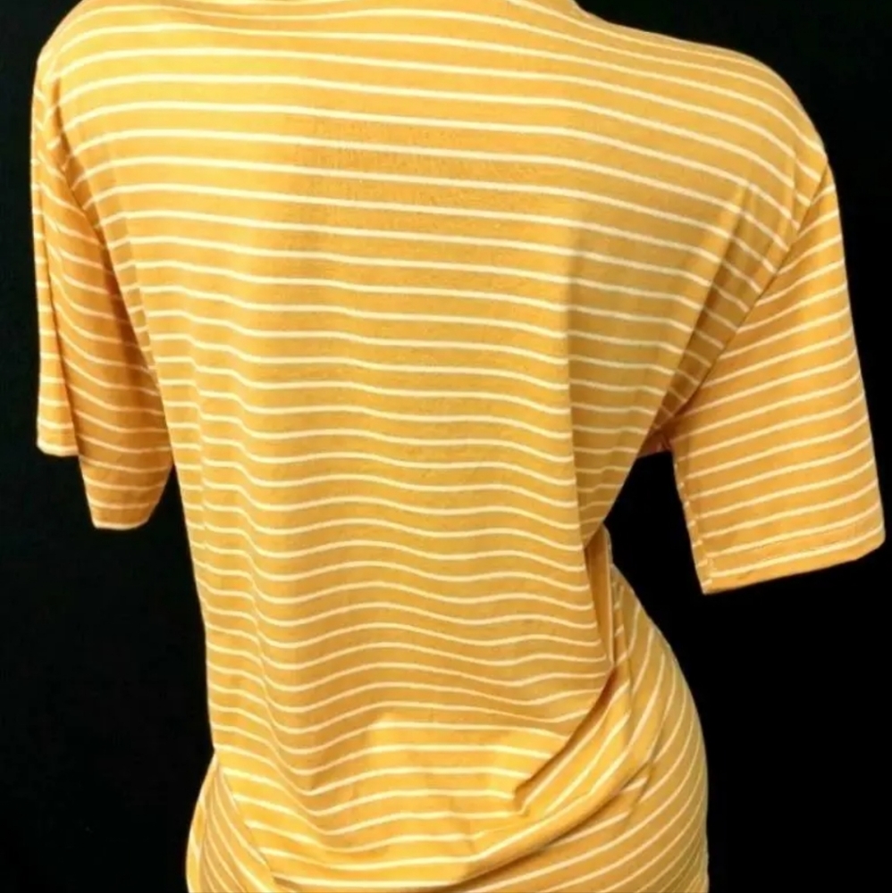 Women's yellow white striped spandex stretch short sleeve top XXL